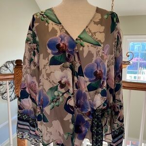 Hale Bob Orchid Print Silk Wrap Blouse - XL - NWT